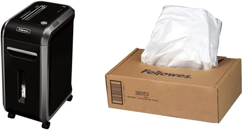 Fellowes Powershred 99Ci - Trituradora de papel de corte cruzado con capacidad de 18 hojas, 100% a prueba de atascos, color negro/gris y bolsas de