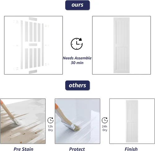 Miniatura 6 de Puerta corrediza de granero MDF de 24 x 84 pulgadas con kit de herrajes para puerta de granero de 4 pies y asa, agujeros preperforados, fácil Blanco