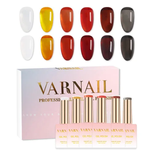Miniatura 10 de VARNAIL Rainbow Candy Jelly - Kit de esmalte de uñas de gel de 6 colores y capa base de regalo, kit de esmalte de gel transparente arcoíris