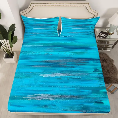 Miniatura 9 de Erosebridal Juego de sábanas de color negro con diseño de grunge azul, juego de sábanas abstractas de acuarela degradada, tamaño individual, teñido