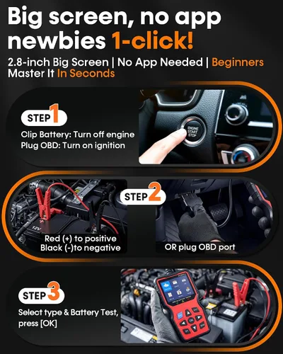 Miniatura 9 de Escáner OBD2 2 en 1 con probador de batería: códigos de motor de lectura y verificación clara de 1S + batería de prueba en 3 minutos - Herramienta