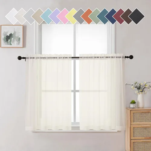 Miniatura 177 de Aiyufeng 2 paneles de cenefa transparente negra de 14 pulgadas de largo, cortinas cortas negras transparentes para dormitorio, cortinas de cocina