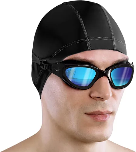 Miniatura 24 de AqtivAqua DX - Gafas de natación con visión amplia para adultos, hombres y mujeres, antiempañamiento y sin fugas Gafas negras + funda plateada