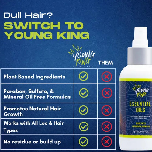 Miniatura 6 de YOUNG KING HAIR CARE Aceites esenciales para niños Nutre y fortalece los rizos naturales A base de plantas y sin daños 4 onzas