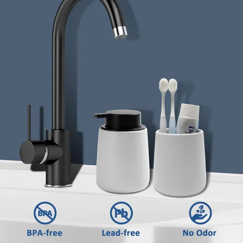 Miniatura 3 de Dispensador de jabón de cerámica con bomba fácil de prensar, dispensador de líquido de loción de manos para champú, baño, cocina, 12 onzas, blanco