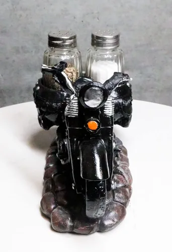 Miniatura 9 de Ebros Gift Spice Up The Open Roads Old Retro Vintage Black Chopper Motocicleta Sal y Pepper Shakers Holder Stand Figurine Choppers Bikers
