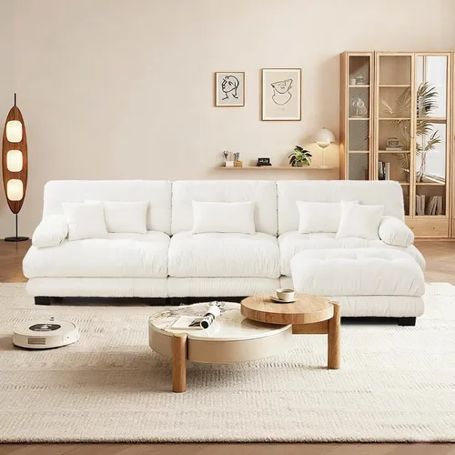 Miniatura 52 de Reposapiés Otomano Tapizado de Terciopelo con Cojín para Sofá Seccional Sofá 300 libras para Sala de Estar (Beige)