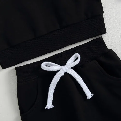 Miniatura 6 de kacubwyy Conjunto de ropa de manga larga con bolsillo y pantalones lisos, para otoño e invierno