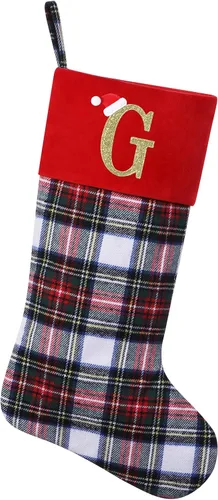 Miniatura 14 de Calcetines de Navidad personalizados con monograma inicial, adornos colgantes, medias clásicas de cuadros negros de 19 pulgadas, decoraciones