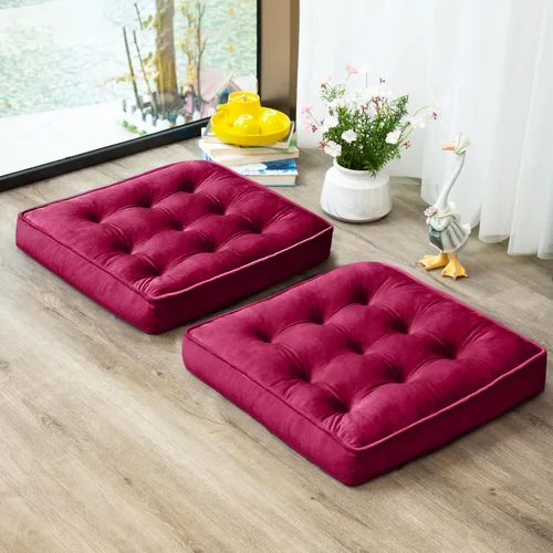 Miniatura 19 de 1 MIDDLE ONE Juego de 2 cojines de piso, cojín de meditación de espuma con memoria, cojines de piso para adultos sentados, cojines de asiento Azul