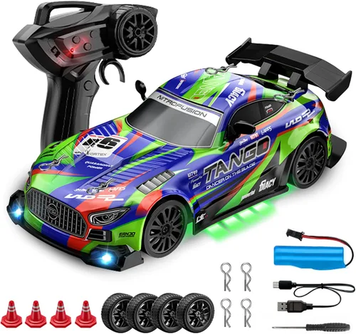 Coche RC Drift para Coche de Juguete Eléctrico Juguetes de Coches de Carreras de Hobby con Controlador, 1:24 4WD Alta Velocidad Coches RC Drift con