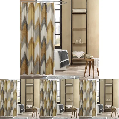 Miniatura 10 de INK+IVY Alpine - Cortina de ducha de algodón impresa con patrón abstracto moderno, lavable a máquina, decoración de baño para el hogar, 72 x 72 Azul