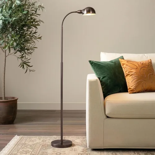 Miniatura 10 de Brightech Regent Lámpara de Pie LED, luz de poste de esquina independiente con cuello de cisne ajustable, lámpara delgada alta y brillante para Latón