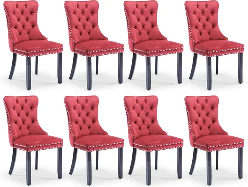 Miniatura 99 de SoarFlash Juego de 2 sillas de comedor de tela de lino, sillas de comedor tapizadas con ribete de cabeza de clavo y patas de madera de color claro