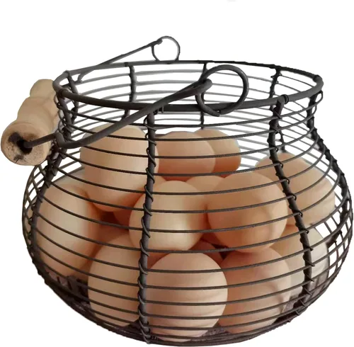 Miniatura 7 de LINCOUNTRY. Cesta de huevo de gallina para recoger huevos, cesta de huevos de alambre de granja para recoger huevos frescos con asa, cesta de metal