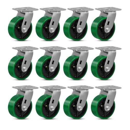 Miniatura 40 de Ruedas giratorias, ruedas industriales de 4 pulgadas resistentes, poliuretano en rueda de acero, ruedas giratorias de placa superior