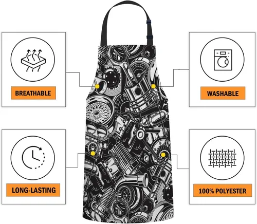 Miniatura 4 de oFloral Delantal con peto de elementos blancos y negros con cuello ajustable para hombres y mujeres, adecuado para el hogar, cocina, camarera, chef