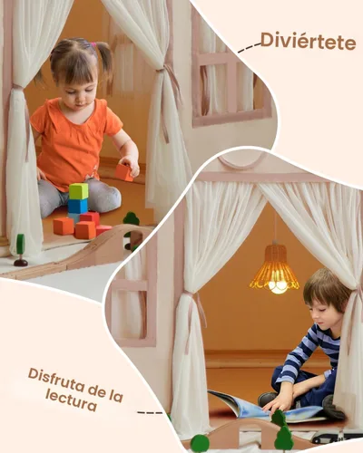 Miniatura 5 de Tienda de campaña grande para niños con luces de estrellas, banderas y bolsas de mano, tienda de campaña para niños en interiores y exteriores, Crema