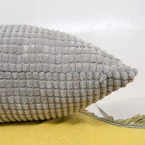 Miniatura 2 de HWY 50 Juego de 2 fundas de cojín de pana gris claro de 16 x 16 pulgadas, fundas decorativas suaves y sólidas para sofá, cama, sala de estar