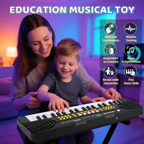 Miniatura 3 de Juguete de teclado de piano de 37 teclas para niños de 3 a 5 años, pianos eléctricos con micrófono, juguetes de primera música para niños de 3, 4
