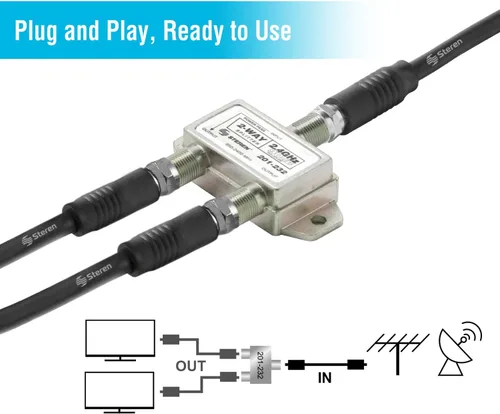 Miniatura 2 de STEREN 2 vías 2.4GHz 90dB 1 puerto de paso de alimentación DC que pasa en un puerto F-Pin divisor coaxial [201-232]