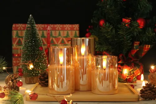 Miniatura 2 de GenSwin Velas de cristal sin llama que funcionan con pilas y temporizador remoto, velas LED sin llama parpadeantes de mecha 3D, cera real para Oro 3D