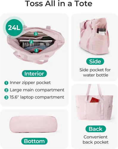 Miniatura 19 de BAGSMART Bolsa de mano para mujer con cremallera, bolsa de gimnasio con compartimentos, bolsa de trabajo para enfermera, baile, bolsa de yoga