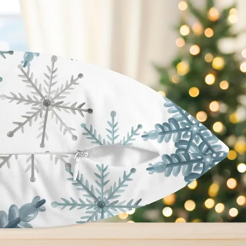 Miniatura 7 de CaliTime Fundas de Cojín Decorativo de Navidad 16 X 16 Pulgadas Paquete de 2 Acogedoras Fundas de Cojín de Vellón con Copos de Nieve para Sofá