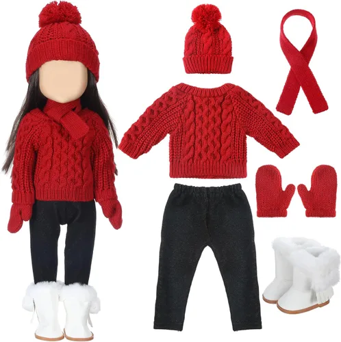 Miniatura 12 de Bencailor Conjunto de 6 piezas de ropa y accesorios de invierno de 18 pulgadas para muñecas de invierno, suéteres, pantalones, sombreros, zapatos