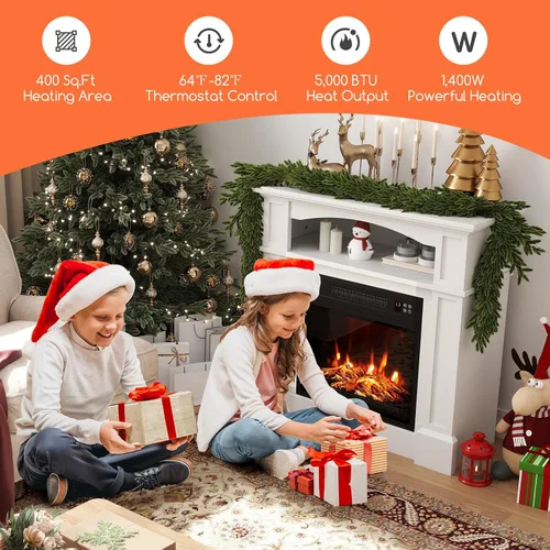 Miniatura 7 de ORALNER Chimenea Eléctrica de 32" con Repisa, Paquete de Caja de Combustión de Madera Envolvente Independiente Inserto de Chimenea de 18" Calentador
