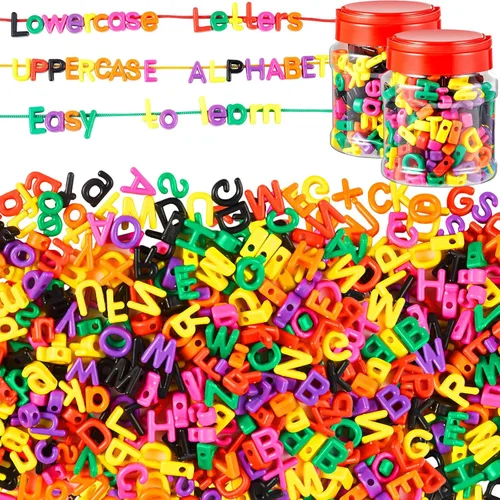 Miniatura 8 de Wesiti 408 piezas de letras del alfabeto para enhebrar, juguetes de aprendizaje para niños pequeños, cuentas del alfabeto ABC para enhebrar, Letras