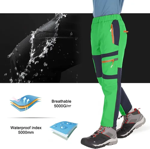 Miniatura 74 de linlon Pantalones impermeables para la nieve para niños y niños, forro polar lind para senderismo, softshell, cálidos, con aislamiento térmico