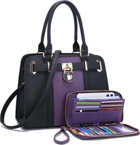 Conjuntos de bolsos para mujeres, bolsos de hombro con asa superior, maletín de trabajo, conjunto de carteras tipo tote con billetera a juego, 2
