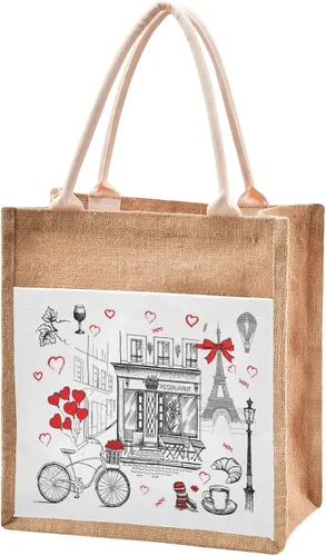 Miniatura 23 de CaTaKu Divertida bolsa de yute con asas y cremallera para gatos, bolsa de arpillera reutilizable con bolsillo frontal de lona, regalo para bodas, 12
