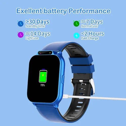 Miniatura 7 de Reloj inteligente para niños de 1.85 pulgadas con rastreador de actividad física, sin aplicación/teléfono, modos deportivos impermeables IP68, Azul