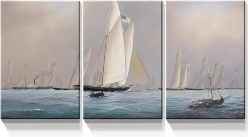 Miniatura 8 de Denozer - 3 paneles de impresiones artísticas en lienzo para pared - Barco de vela grande en pintura de paisaje oceánico Decoración moderna