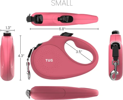 Miniatura 3 de TUG Correa retráctil monocromática de 360° sin enredos para perro, cinta de nailon fuerte de 16 pies (pequeña, rosa)