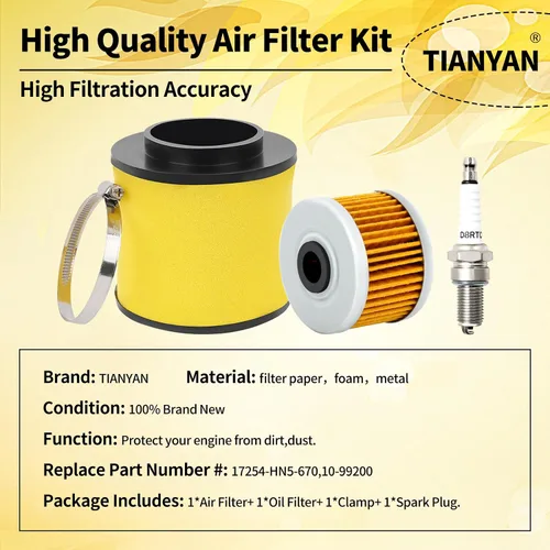 Miniatura 2 de TIANYAN 17254-HN5-670 Filtro de aire con filtro de aceite/kits de bujías de repuesto para Honda Rancher TRX350FE TRX350TE TRX350TM 2000-2006