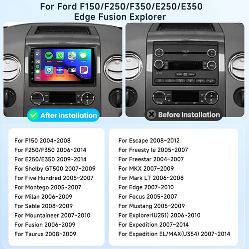 Miniatura 2 de Radio de coche 2G+64G para Ford F150/F250/F350/E250/E350 Edge Fusion Explorer con Carplay Android Auto, 7 pulgadas HD pantalla táctil estéreo