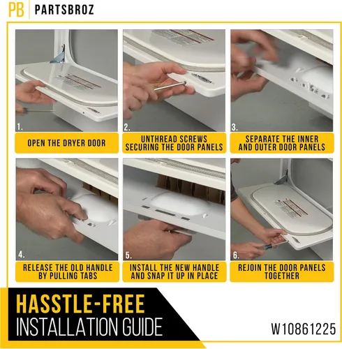 Miniatura 6 de PartsBroz Manija de puerta de secadora W10861225 W10714516 para Whirlpool NED4655EW1 MEDC215EW1 WED4815EW1 WED5000DW2 MEDC465HW0 MEDX655DW1