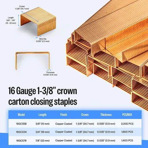 Miniatura 2 de meite 16GCS34 Calibre 16 1-3/8" Corona 3/4" Longitud Cobre Recubierto Cartón Cierre Grapas para Neumática y Manual 1600 PCS/Caja (1 Caja)
