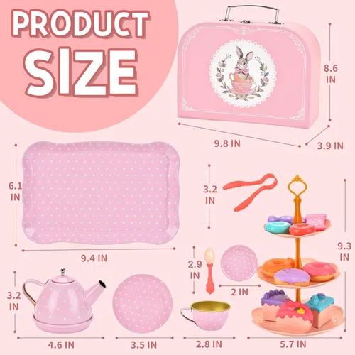 Miniatura 6 de Lajeje Juego de fiesta de té para niñas – Regalo de cumpleaños de princesa pequeña, juguetes de conejito para la hora del té con tetera, postres