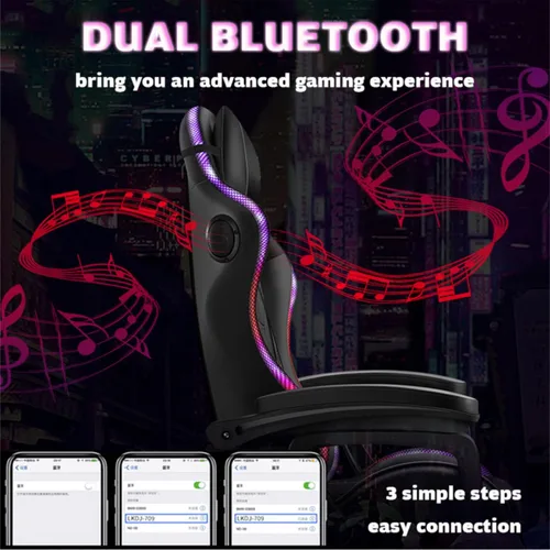 Miniatura 8 de Silla de juegos para adultos con reposapiés y masaje, silla de videojuegos con altavoces y luces LED RGB, piel sintética, sillas ergonómicas