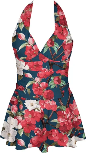 Miniatura 4 de Traje de baño tankini halter de dos piezas para mujer, con control de abdomen, cuello en V, con pantalones cortos
