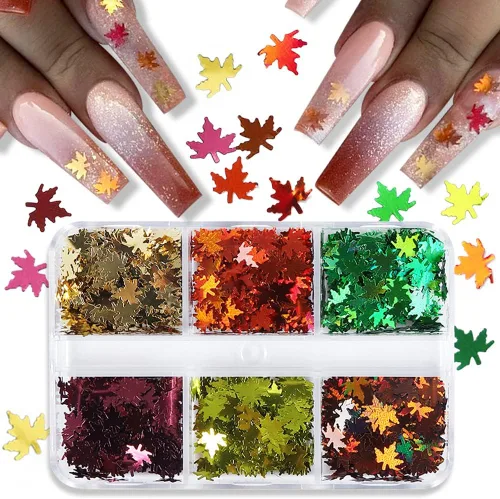 Miniatura 7 de Lentejuelas de uñas con purpurina de otoño, hojas de arce, copos de purpurina holográfica, hojas de arce holográficas, purpurina para uñas, diseño