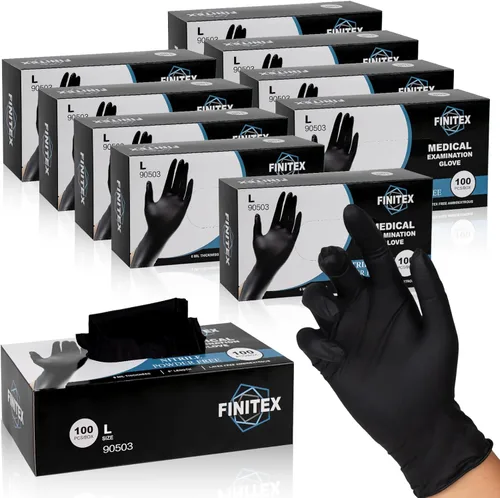 FINITEX Guantes desechables de nitrilo negro para examen médico, 100/1000 unidades, 6.3 mil sin polvo, sin látex, guantes para alimentos Negro