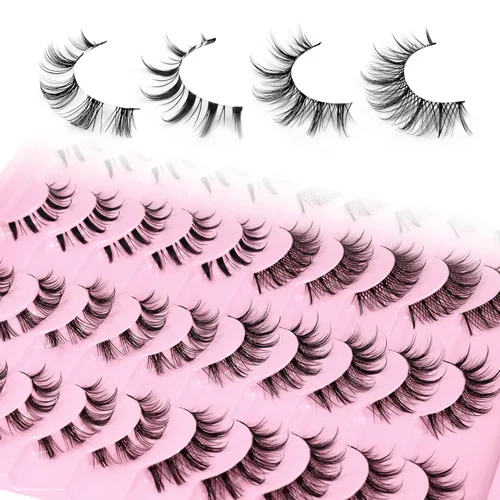 Miniatura 6 de Pestañas de manga de aspecto natural, pestañas postizas de anime, 20 pares de pestañas postizas individuales de banda transparente, pestañas