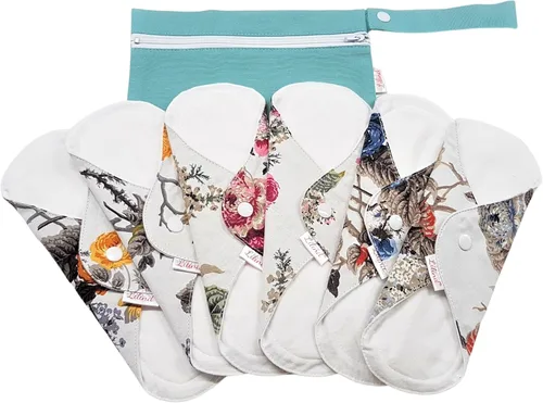 Miniatura 13 de Lilind ® Paquete de 7 toallas de tela para tanga en flores rojas, 100% algodón orgánico, reutilizables, lavables, toallas sanitarias menstruales