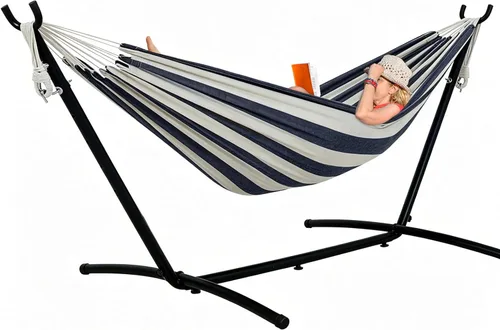 Miniatura 15 de Lazy Daze Hammocks Hamaca doble con soporte de acero de 9 pies que ahorra espacio, incluye funda de transporte portátil, capacidad de 450 libras