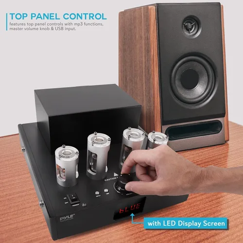 Miniatura 4 de Pyle Receptor Amplificador Bluetooth de Tubo - 500W Amplificador de Potencia de Tubo al Vacío Hi-Fi para Teatro en Casa Audio de Escritorio Estéreo